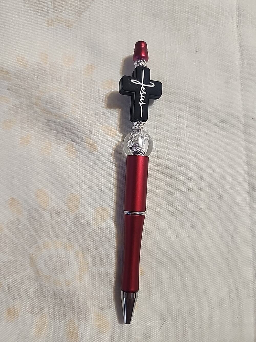 Bead Pen Jesus Black Cross Red Pen